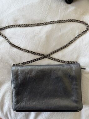 Halogen Metallic Gunmetal Leather Crossbody with Chain Strap